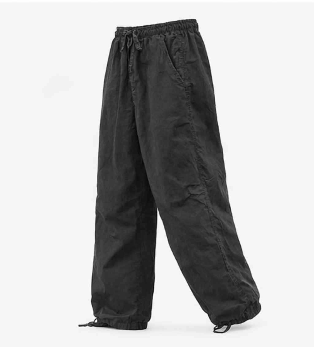 Vintage Black Parachute Pants (Relaxed Fit)