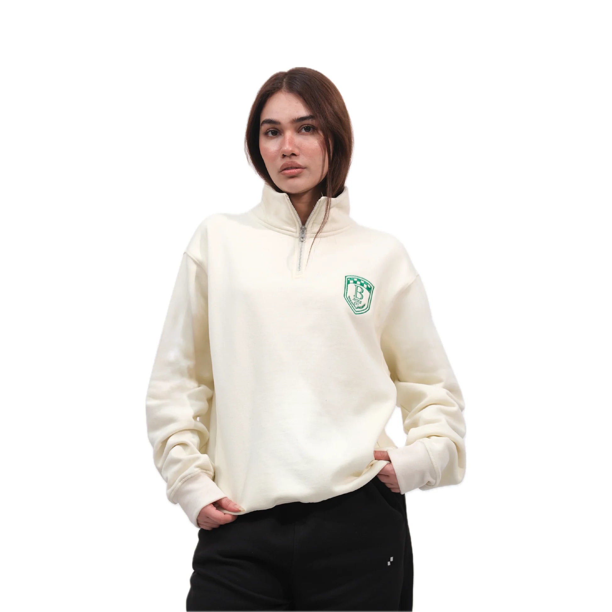 Cream Unisex Quarter zipper