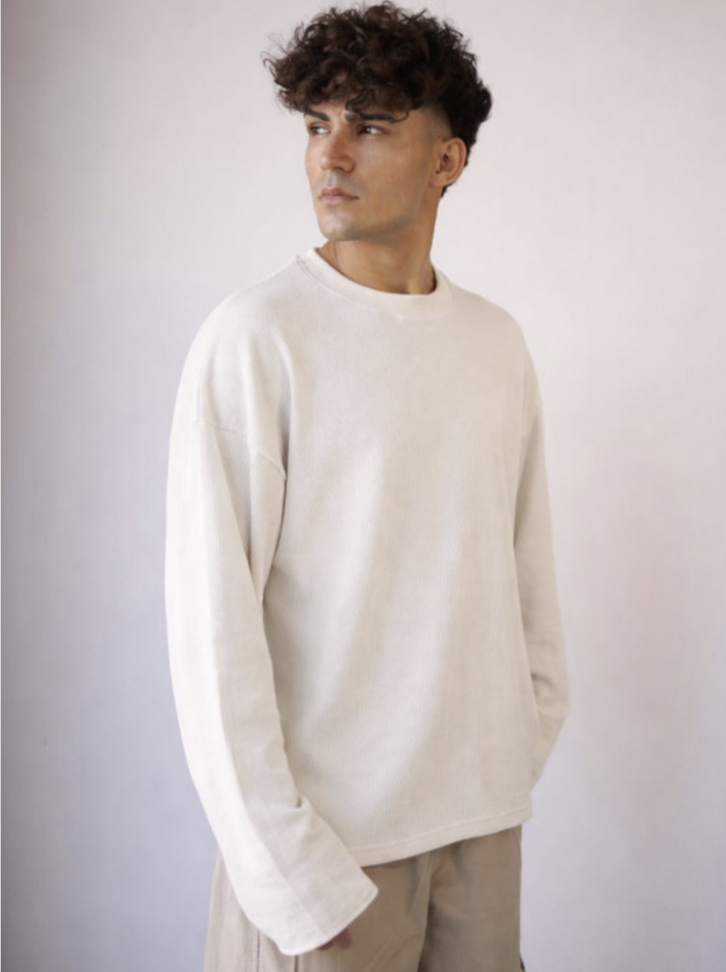 Outfit Day Apparel Oversized Waffle Knit Off White T Shirt For Men