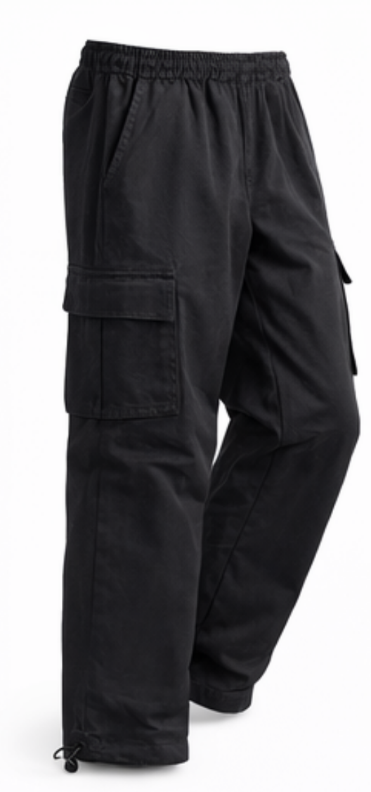 Black Utility Cargo Pants With Relaxed Fit And Adjustable Hem