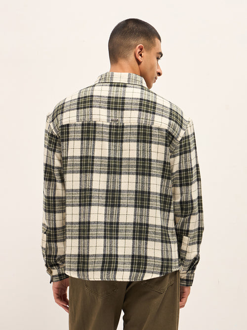 Outfit Day Apparel – Checked Flannel Shirt (Olive & Cream)
